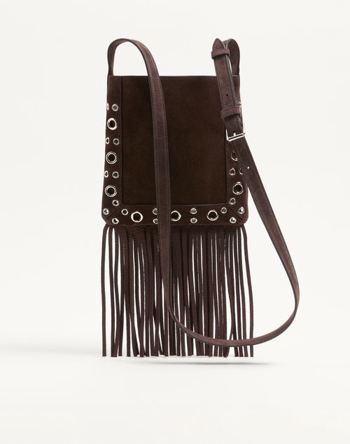 Valentino Garavani - Valentino Garavani Nellcôte Small Shoulder Bag In Suede With Fringes - Brown - Woman - Shoulder Bags